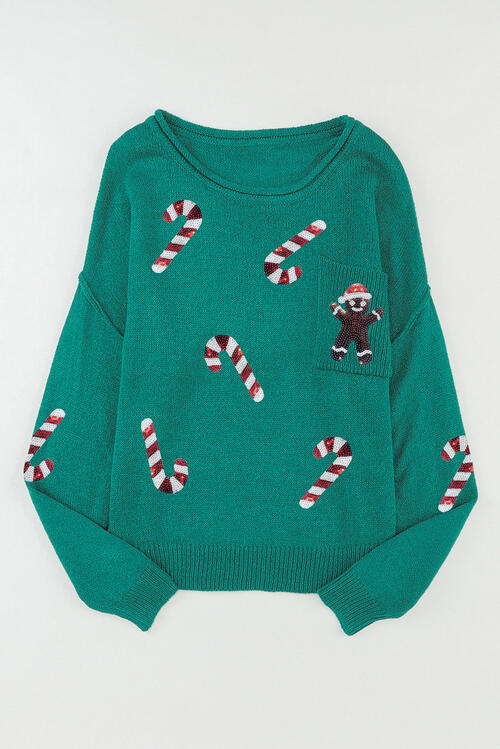 Sequin Candy Long Sleeve Christmas Sweater