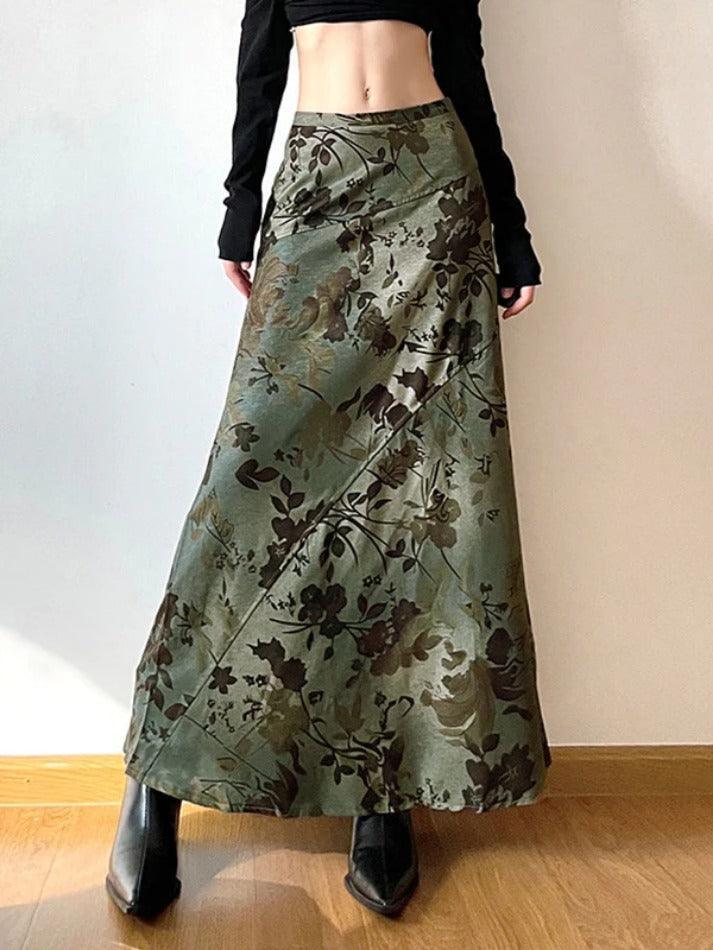 Vintage Flower Print Irregular Splice Midi Skirt - HouseofHalley
