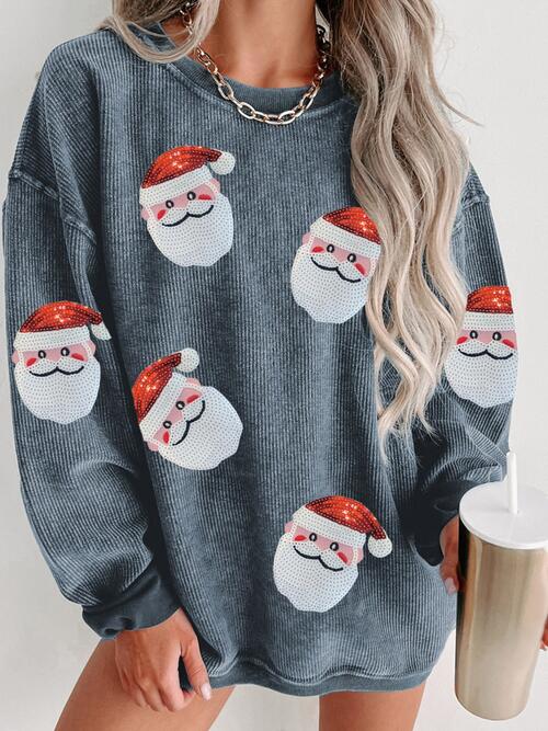 Sequin Santa Patch Ribbed Sweatshirt Christmas Sweater