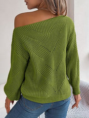 Openwork  Off The Shoulder Long Sleeve Sweater