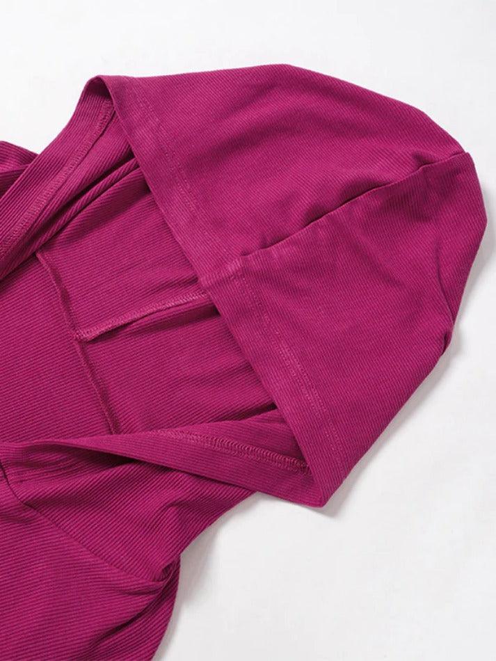 Solid Zip Up Hooded Cropped Long Sleeve Knit - HouseofHalley