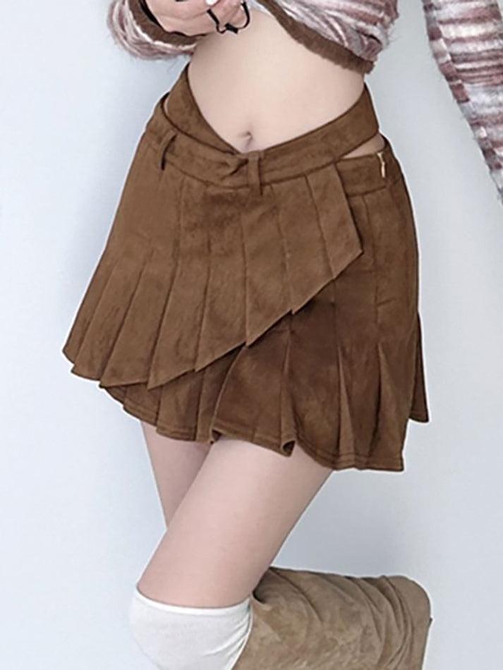 Mid Rise Plain Pleated Panel Mini A-Line Skirt - HouseofHalley