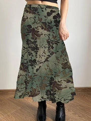 Vintage Flower Print Irregular Splice Midi Skirt - HouseofHalley