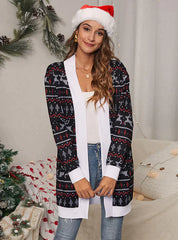 TIE-DYED CHRISTMAS LEOPARD PRINT KNITTED CARDIGAN COAT