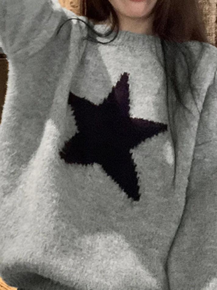 Vintage Star Jacquard Crew Neck Sweater - HouseofHalley
