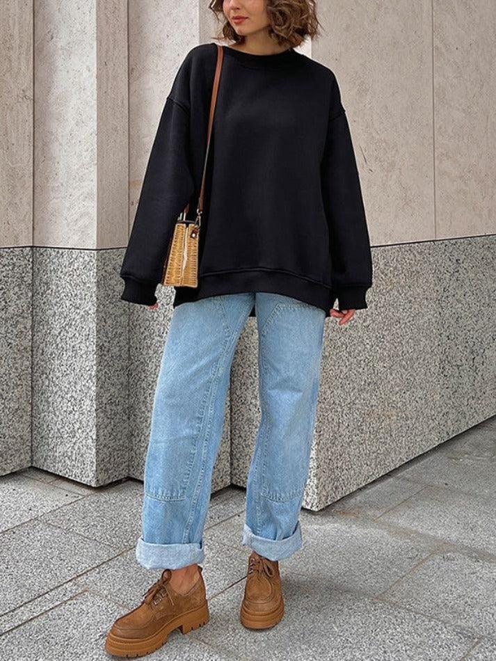 Solid Crew Neck Oversized Sweatshirt - HouseofHalley