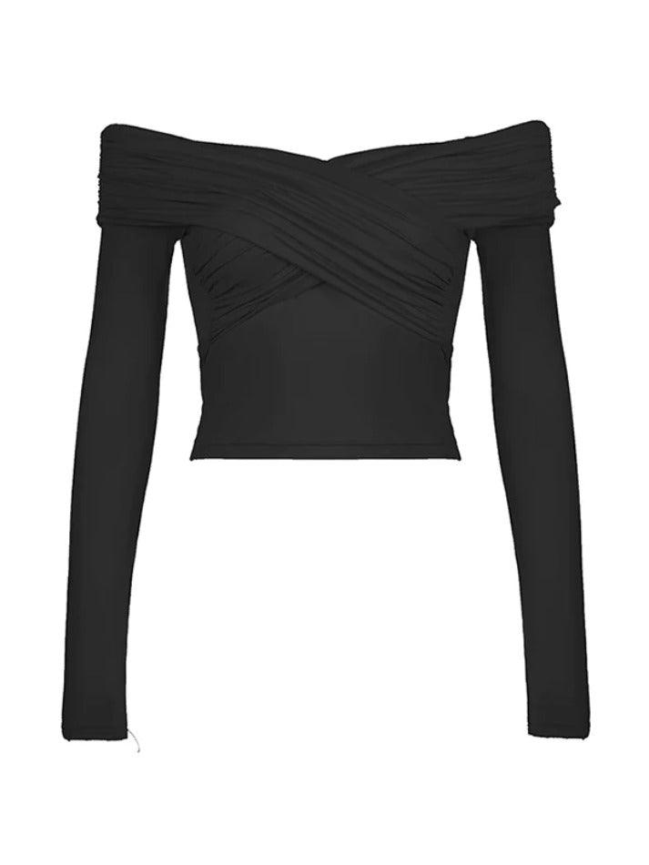 Solid Crossover Pleated Long Sleeve Tee - HouseofHalley