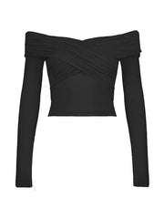 Solid Crossover Pleated Long Sleeve Tee - HouseofHalley