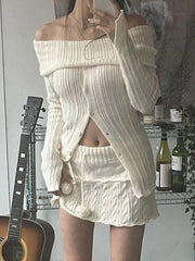 Split Buttoned Ribbed Knit Top