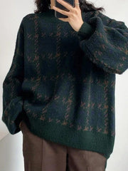 Houndstooth Crew Neck Knit Sweater - HouseofHalley