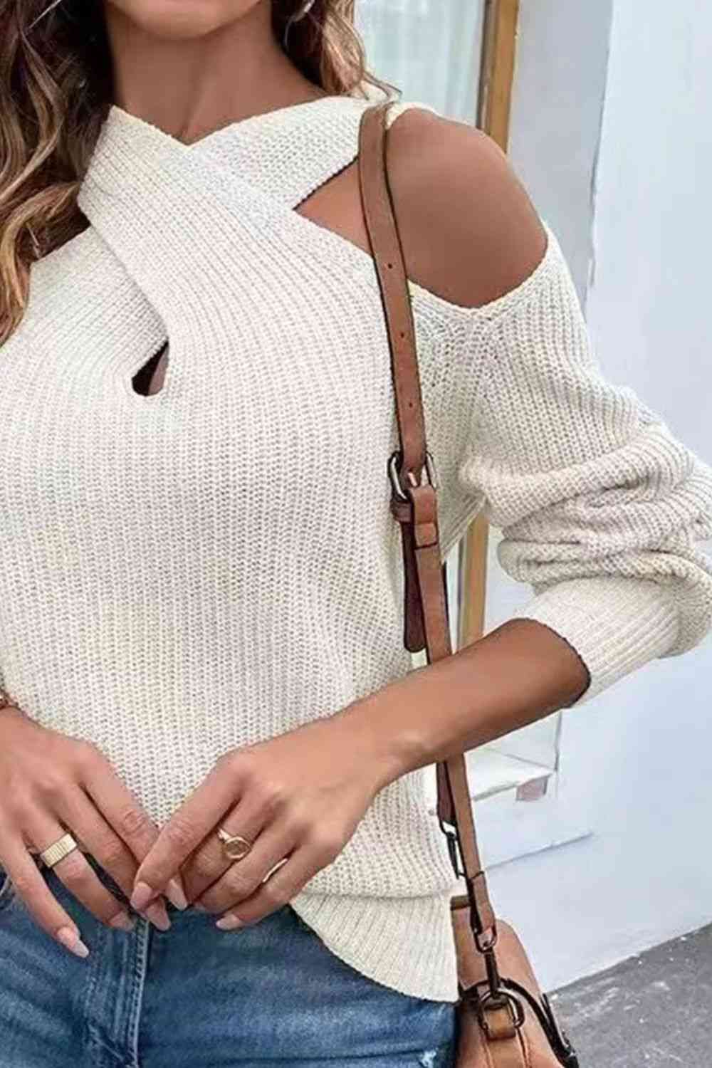 Crisscross Cold-Shoulder Sexy Sweater