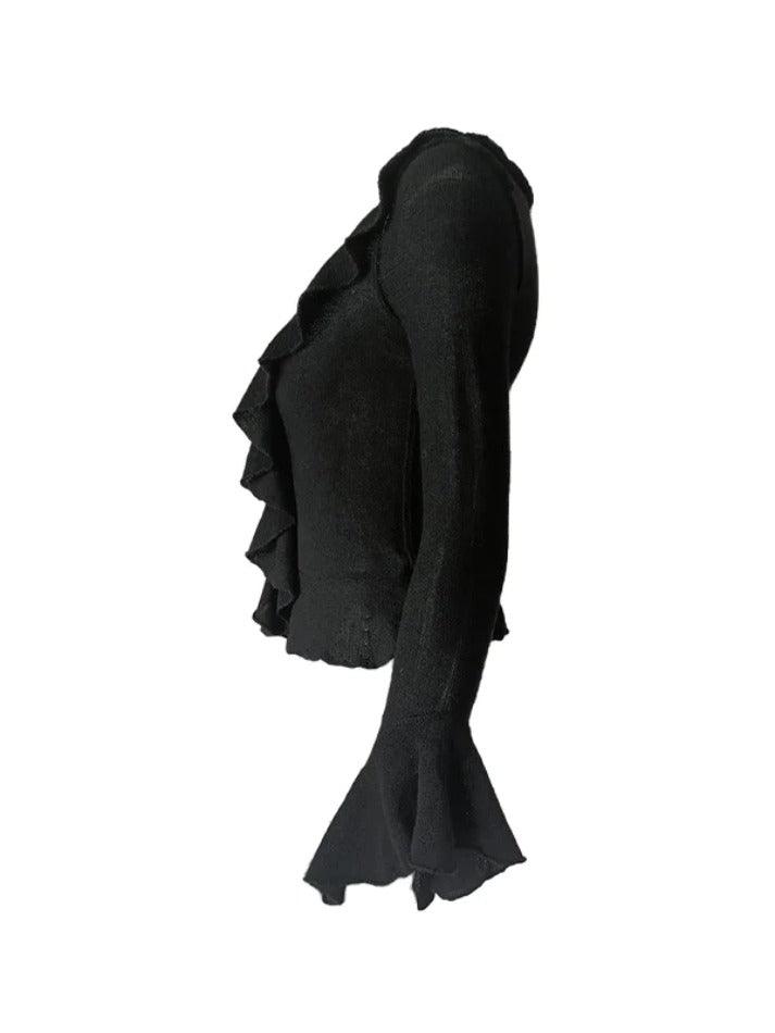 Solid V Neck Ruffle Long Sleeve Knit - HouseofHalley