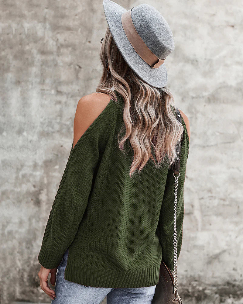 SOLID COLD SHOULDER LONG SLEEVE SWEATER