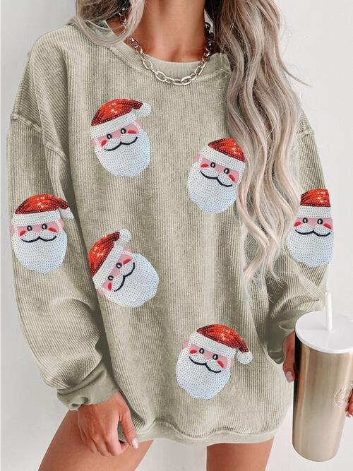 Sequin Santa Patch Ribbed Sweatshirt Christmas Sweater