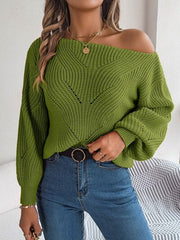 Openwork  Off The Shoulder Long Sleeve Sweater