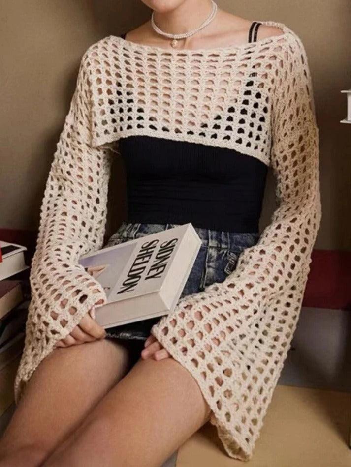 All Over Cutout Flare Sleeve Knit - HouseofHalley