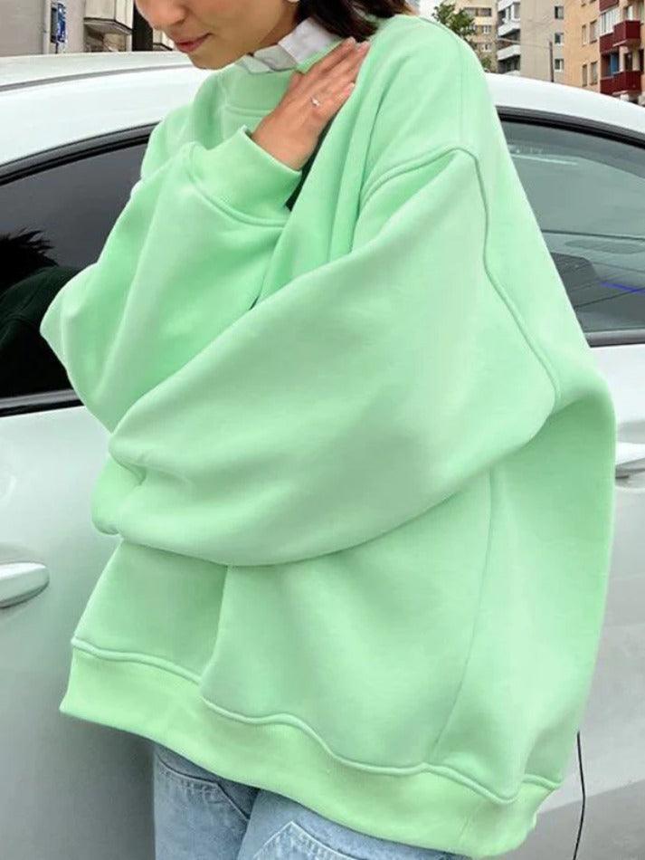 Solid Crew Neck Oversized Sweatshirt - HouseofHalley