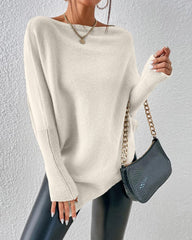 Solid Color Sweater with Irregular Hem