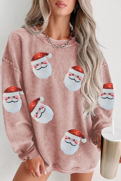 Sequin Santa Patch Ribbed Sweatshirt Christmas Sweater