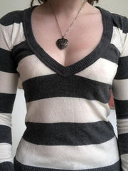 Long Sleeve V-Neck Striped Slim-Fit Sweater - HouseofHalley