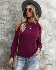 SOLID COLD SHOULDER LONG SLEEVE SWEATER