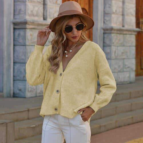 Button Up V-Neck Long Sleeve Sweater Cardigan