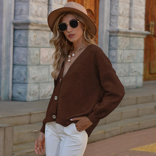 Button Up V-Neck Long Sleeve Sweater Cardigan