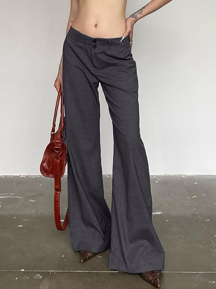 Low Waist Plain Slim-Fit Boot-Cut Pants