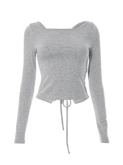 Solid Tie Back Long Sleeve Tee - HouseofHalley