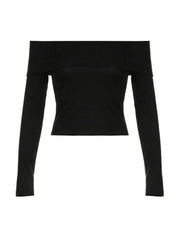 Solid Off Shoulder Slim Cable Knit Long Sleeve Knit - HouseofHalley