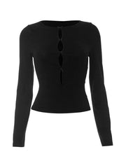 Solid Cutout Bow Decor Long Sleeve Tee - HouseofHalley