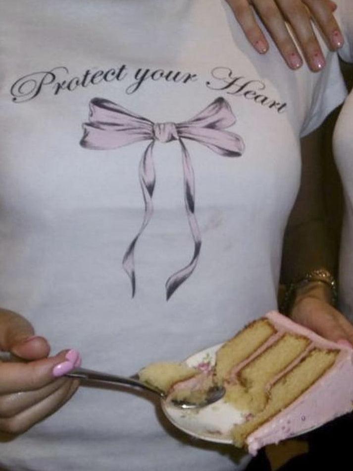 Short Sleeve Lettering & Bow Print Crop Tee - HouseofHalley