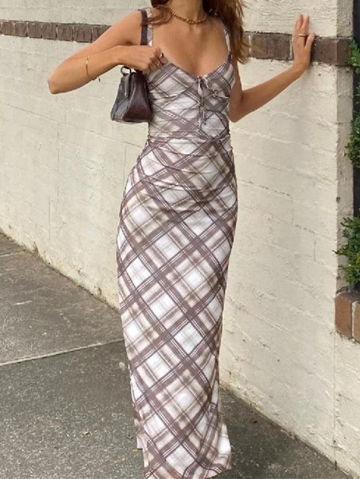 Plaid Print V Neck Midi Dress - HouseofHalley