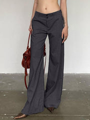 Low Waist Plain Slim-Fit Boot-Cut Pants - HouseofHalley