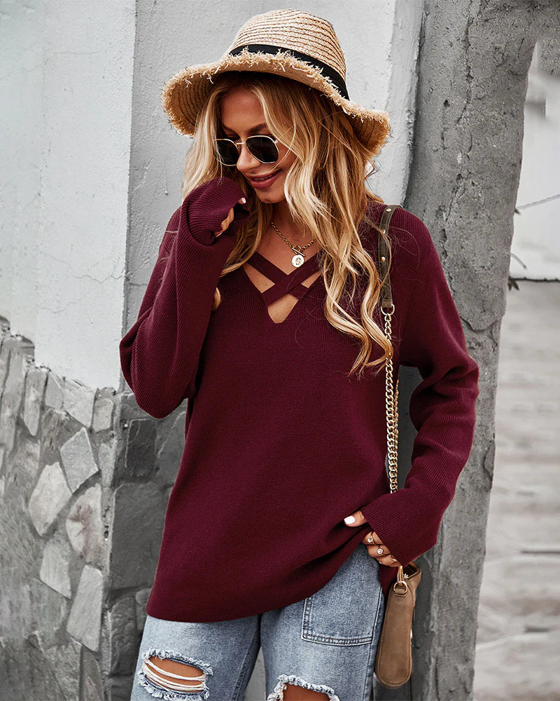 LONG SLEEVE V-NECK SEXY SWEATER