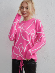 Heart Pattern Drawstring Hem Sweater