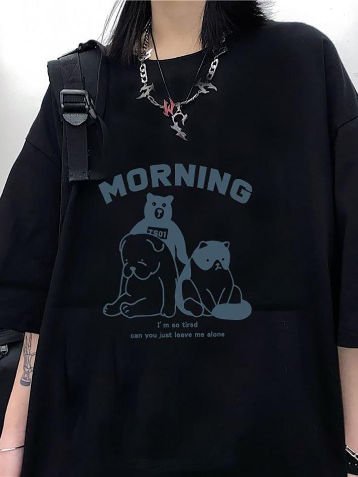 Short Sleeve Animal & Lettering Print Loose-Fit Top - HouseofHalley