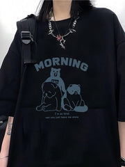 Short Sleeve Animal & Lettering Print Loose-Fit Top - HouseofHalley