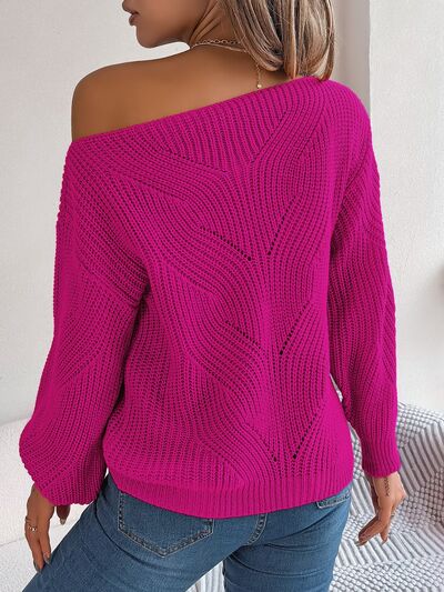 Openwork  Off The Shoulder Long Sleeve Sweater