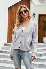 Flower Pattern Button Front Sweater Cardigan