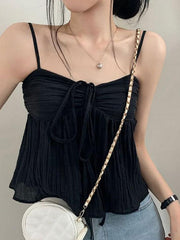 Tie-Front Ruched See-Through Mesh Crop Cami Top - HouseofHalley