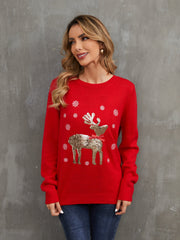 Sequin Reindeer Graphic Ugly Christmas Sweater