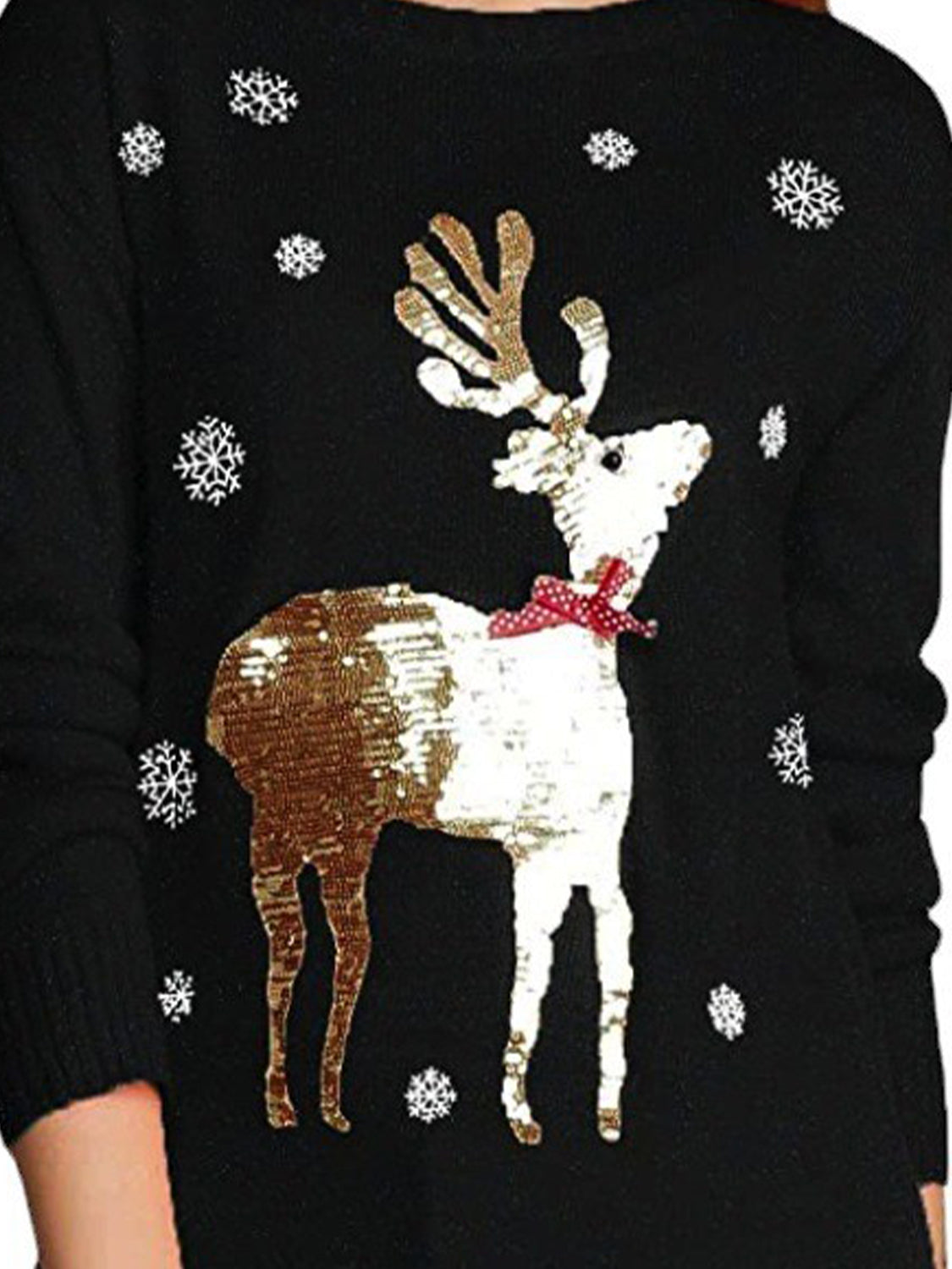 Sequin Reindeer Graphic Ugly Christmas Sweater