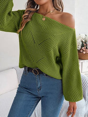 Openwork  Off The Shoulder Long Sleeve Sweater