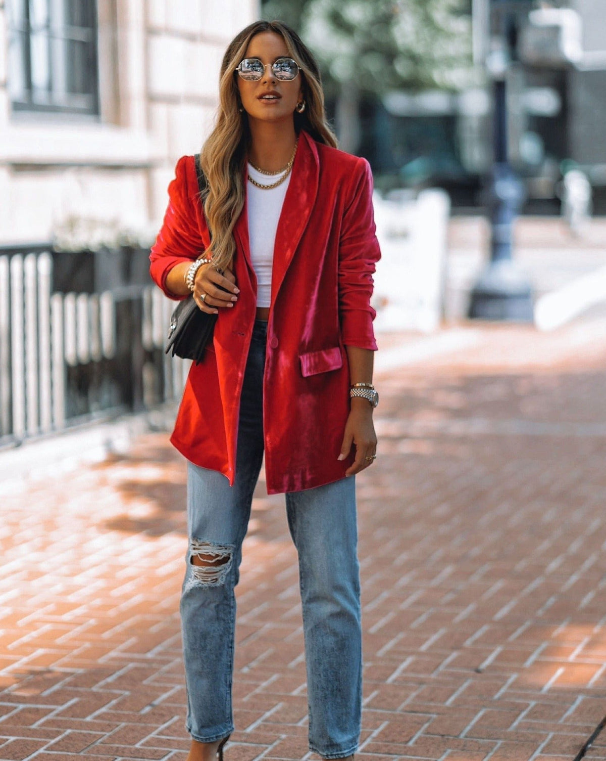 Chicest Pocketed Velvet Blazer - Fuchsia