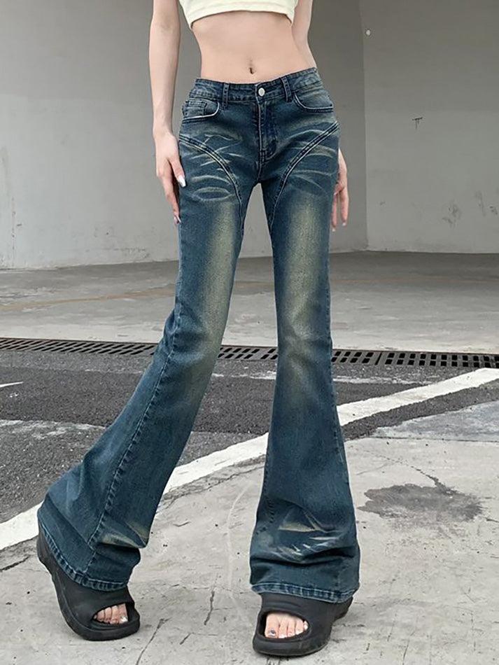 Low Waist Washed Slim-Fit Boot-Cut Jeans - HouseofHalley