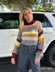 Women's round neck pullover striped contrast sweater