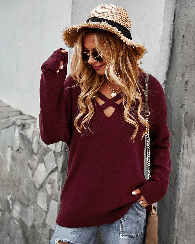 LONG SLEEVE V-NECK SEXY SWEATER