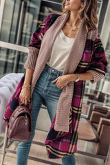 Plaid Open Front Long Sleeve Long Cardigan