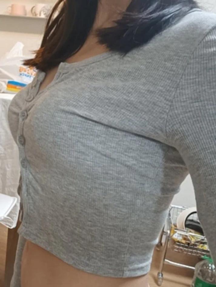 Solid Color Breasted Crop Long Sleeve Shirt - HouseofHalley